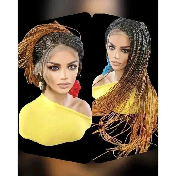 Handmade Auburn Ombre Braided Lace Wig -Box Braids & CornrowsHigh-Quality NWT